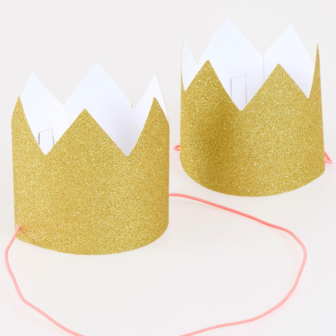 Mini Gold Glitter Party Crowns x 8 | Meri Meri Party Hats Mini Gold Glitter Party Crowns x 8