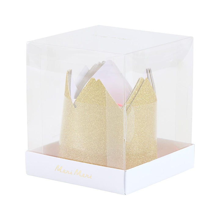 Mini Gold Glitter Party Crowns x 8 | Meri Meri Party Hats Mini Gold Glitter Party Crowns x 8