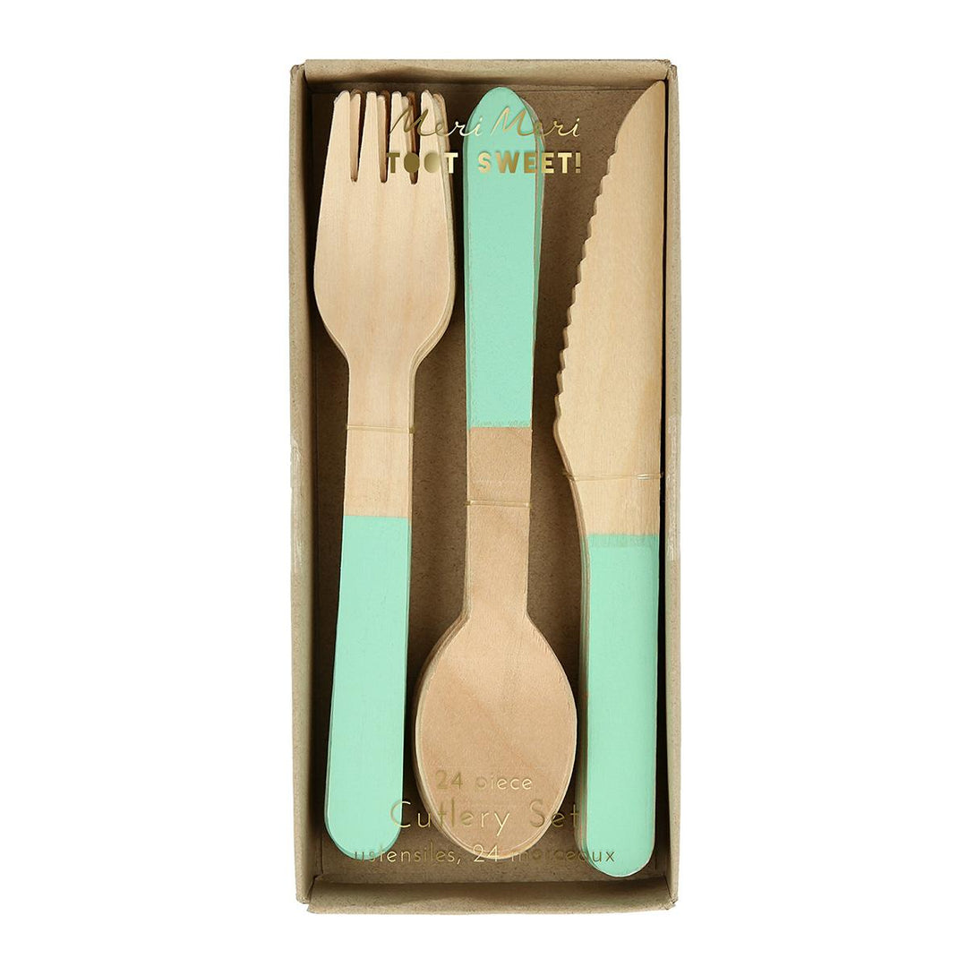 Mint Wooden Party Cutlery Set x 24 | Meri Meri Party Cutlery Mint Wooden Party Cutlery Set x 24