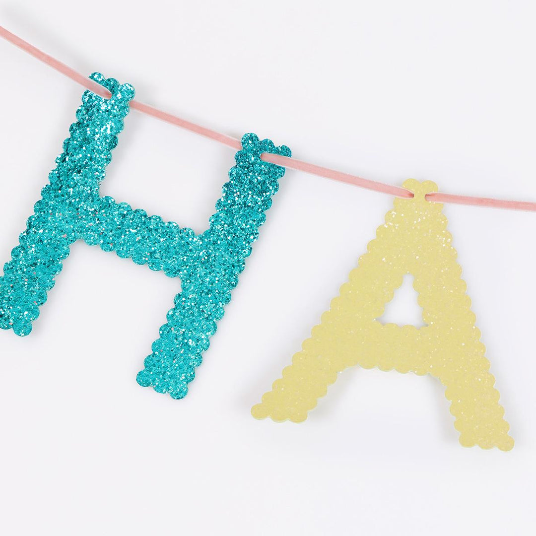 Mixed Glitter Happy Birthday Party Garland | Meri Meri Bunting Mixed Glitter Happy Birthday Party Garland