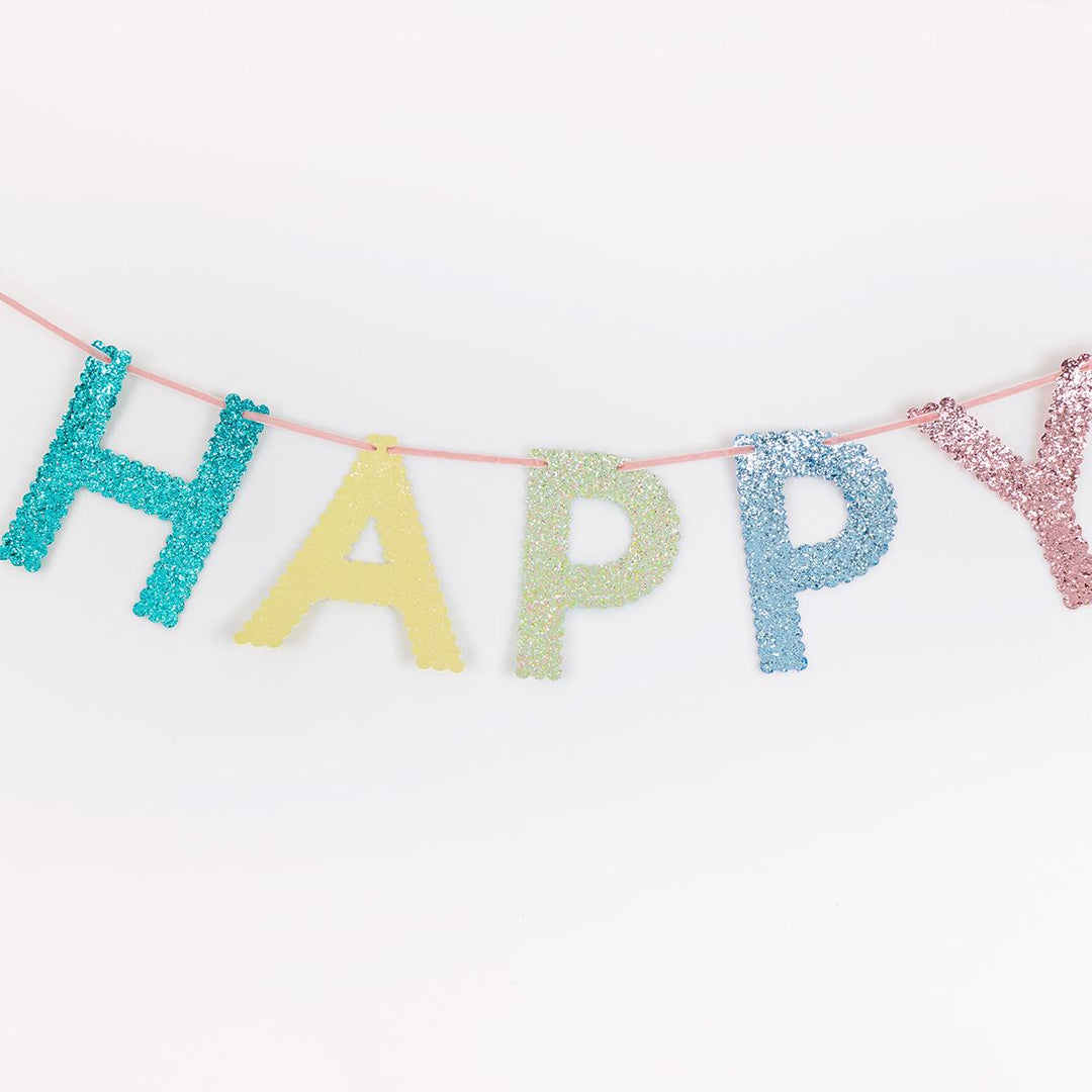Mixed Glitter Happy Birthday Party Garland | Meri Meri Bunting Mixed Glitter Happy Birthday Party Garland