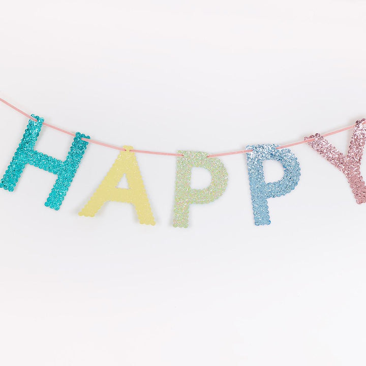 Mixed Glitter Happy Birthday Party Garland | Meri Meri Bunting Mixed Glitter Happy Birthday Party Garland