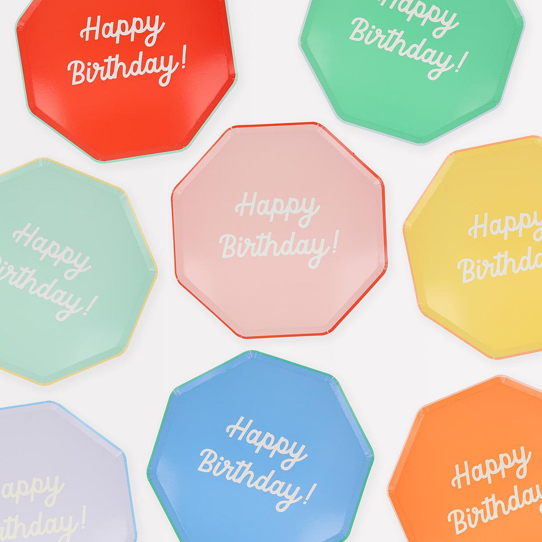 Mixed Happy Birthday Dinner Party Plates x 8 | Meri Meri party plates Mixed Happy Birthday Dinner Party Plates x 8