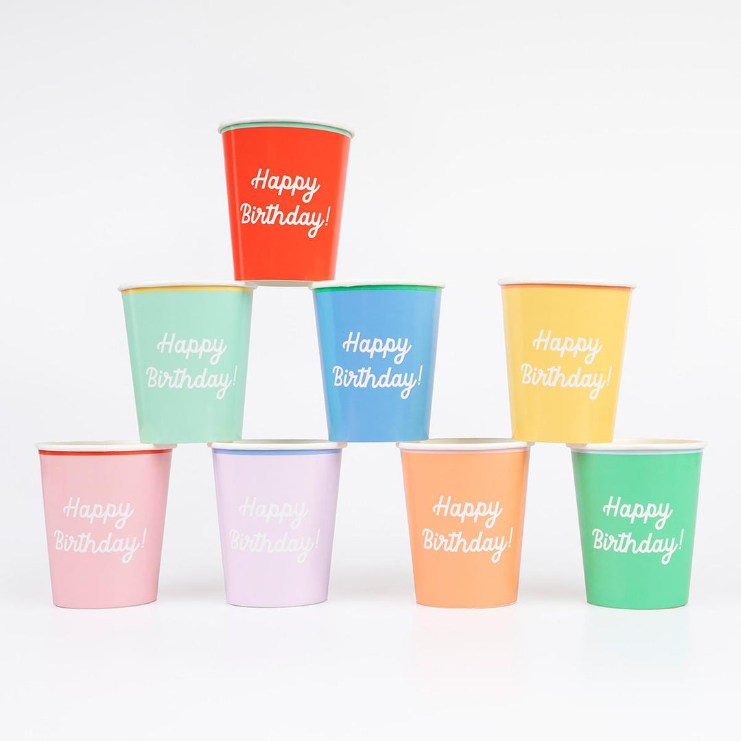 Mixed Happy Birthday Party Cups x 8 | Meri Meri Birthday Party party cups Mixed Happy Birthday Party Cups x 8