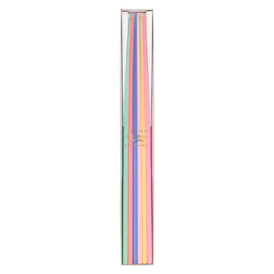 Mixed Tall Tapered Party Candles x 12 | Meri Meri Birthday Candles Mixed Tall Tapered Party Candles x 12