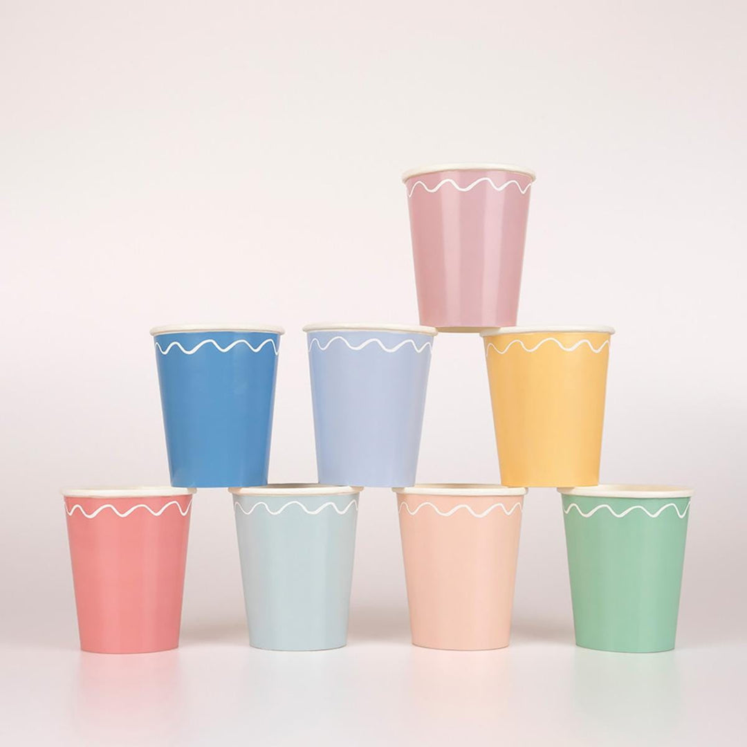 Mixed Wavy Line Party Cups x 8 | Meri Meri party cups Mixed Wavy Line Party Cups x 8