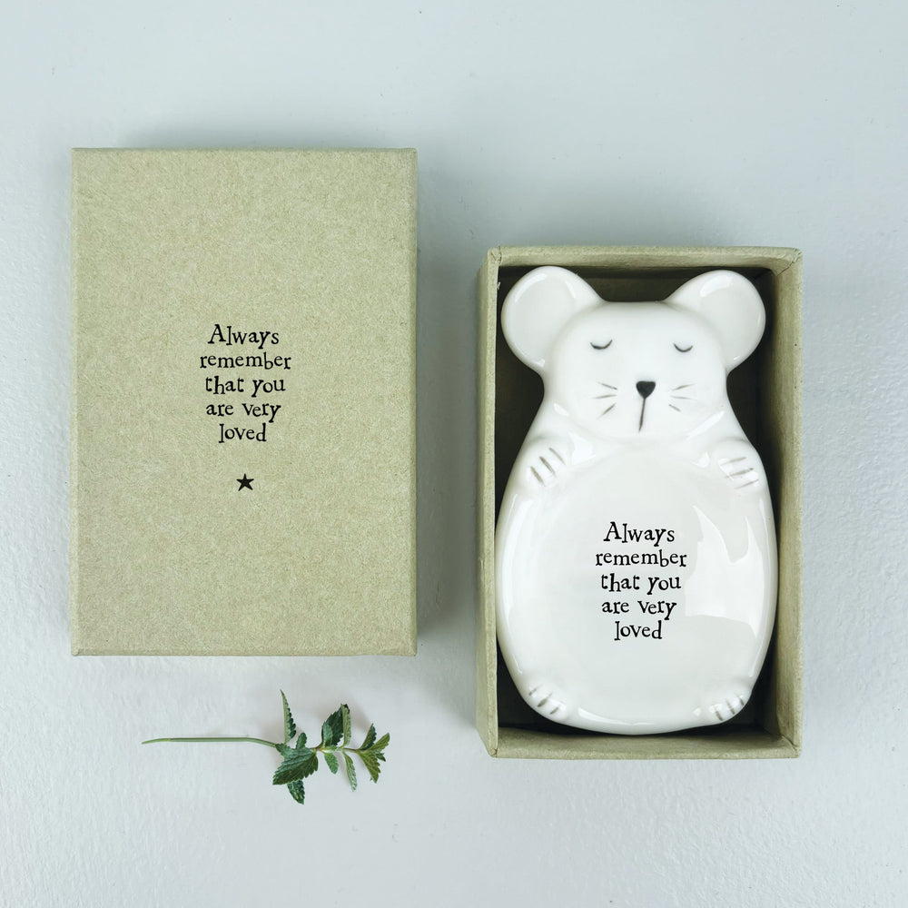 Mouse Trinket Dish Remember That You Are Loved | East of India dish East of India Porcelain Mouse Trinket Dish - Remember That You Are Loved