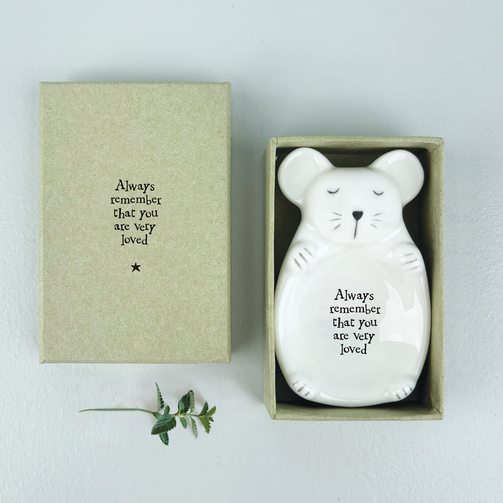 Mouse Trinket Dish Remember That You Are Loved | East of India dish East of India Porcelain Mouse Trinket Dish - Remember That You Are Loved