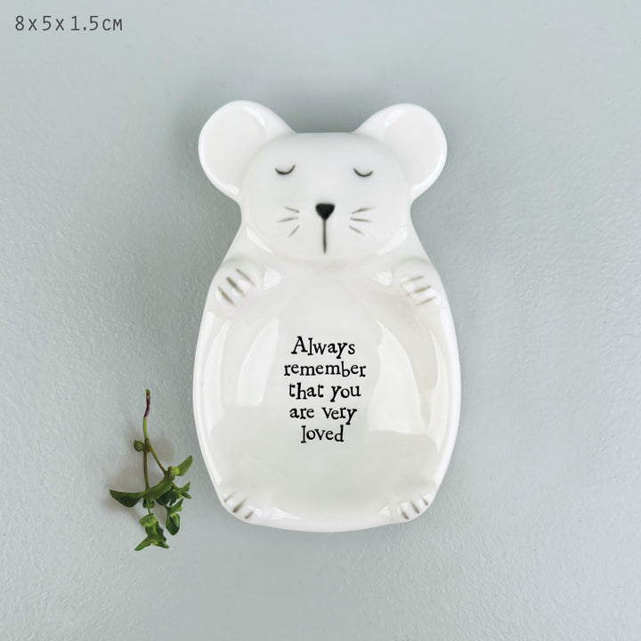 Mouse Trinket Dish Remember That You Are Loved | East of India dish East of India Porcelain Mouse Trinket Dish - Remember That You Are Loved