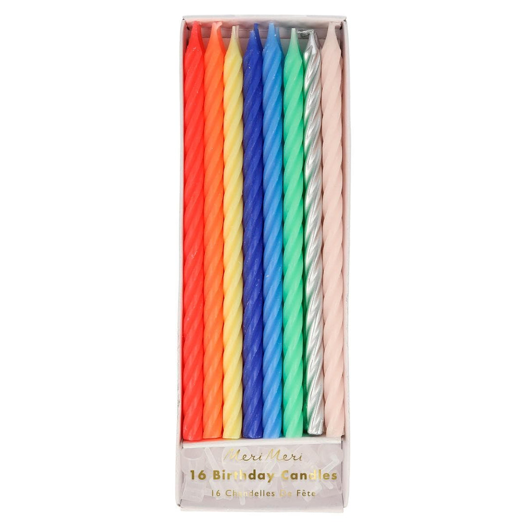 Multi Neon Twisted Party Candles x 16 | Meri Meri Birthday Candles Multi Neon Twisted Party Candles x 16