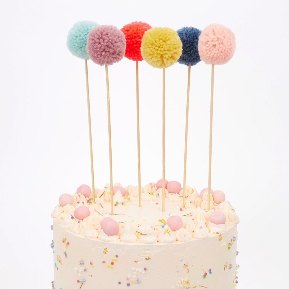 Multi Pompom Cake Toppers x 6 | Meri Meri Cake Toppers Multi Pompom Cake Toppers x 6