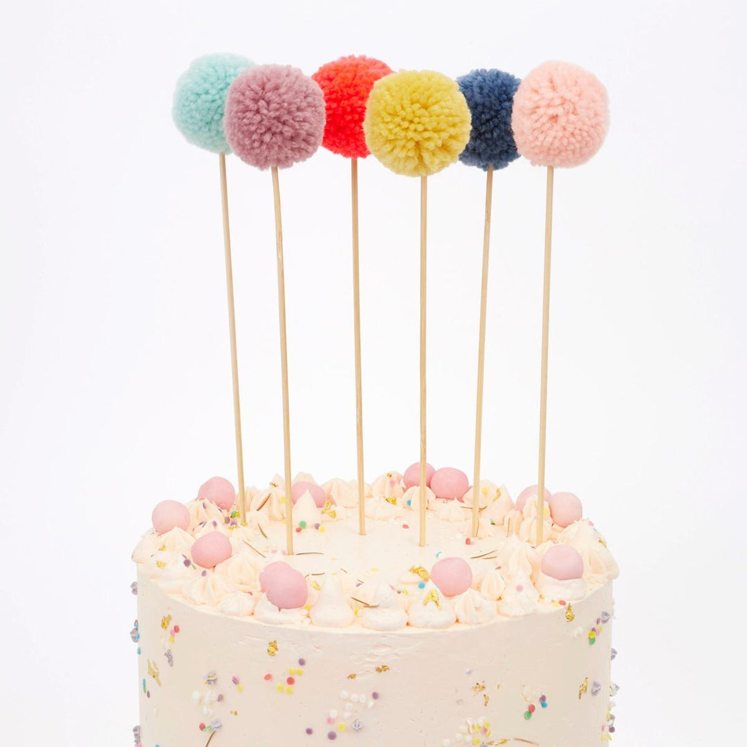 Multi Pompom Cake Toppers x 6 | Meri Meri Cake Toppers Multi Pompom Cake Toppers x 6