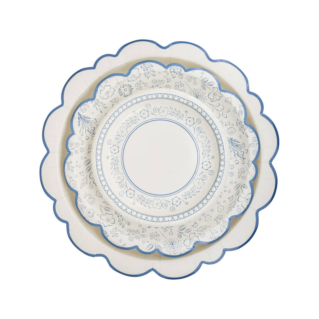 My Mind's Eye - Pembroke Cream with Blue Edge Large Paper Plates  Disposable Plates Pembroke Cream with Blue Edge Large Paper Plates x 8