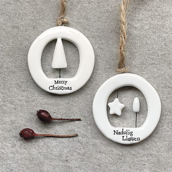 Nadolig Llawen Porcelain Christmas Tree Decoration | East of India Christmas Decoration East of India Cut Out Porcelain Christmas Tree Decoration - Nadolig Llawen