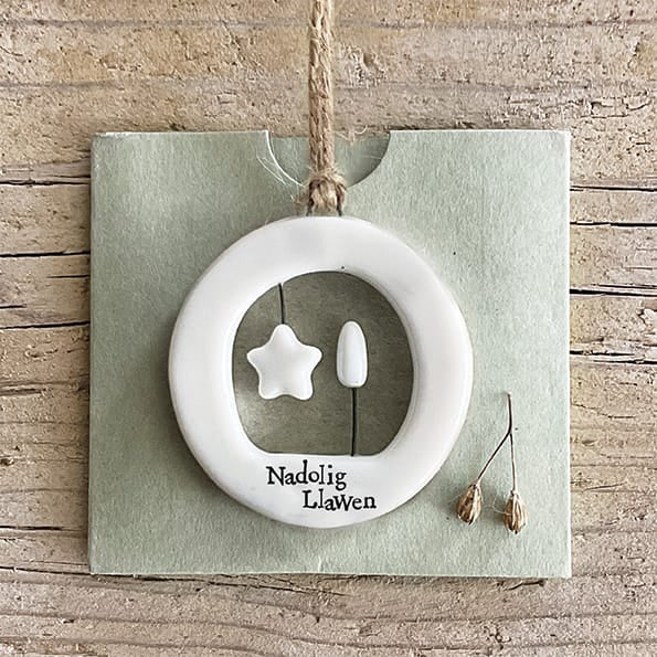 Nadolig Llawen Porcelain Christmas Tree Decoration | East of India Christmas Decoration East of India Cut Out Porcelain Christmas Tree Decoration - Nadolig Llawen