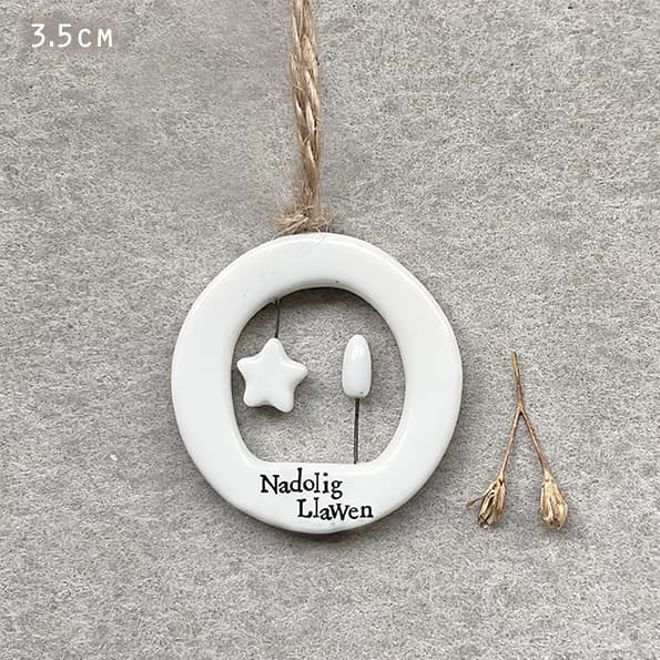 Nadolig Llawen Porcelain Christmas Tree Decoration | East of India Christmas Decoration East of India Cut Out Porcelain Christmas Tree Decoration - Nadolig Llawen
