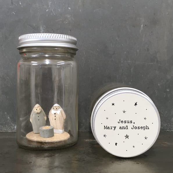 Nativity World in a Jar, Jesus, Mary &amp; Joseph | East of India Christmas Decoration East of India Nativity World in a Jar - Jesus, Mary &amp; Joseph