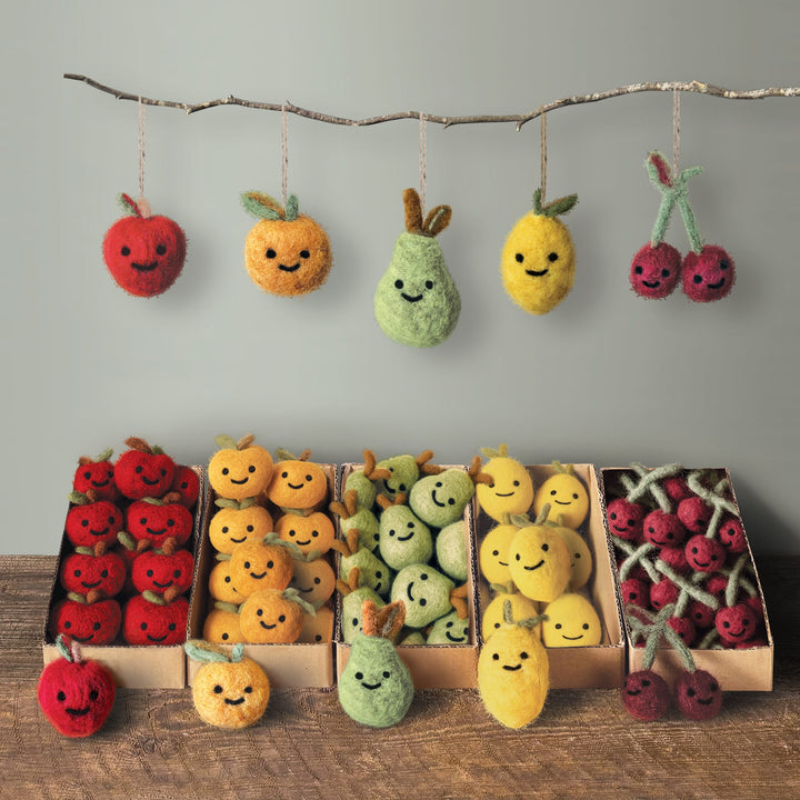 Needle Felted Apple Hanging Decoration by East of India Hanging Decoration East of India Needle Felted Fruit Hanging Decoration - Apple