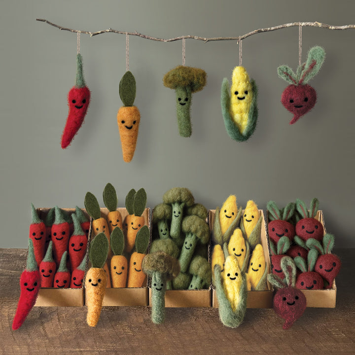 Needle Felted Beetroot Hanging Decoration by East of India Hanging Decoration East of India Needle Felted Vegetable Hanging Decoration - Beetroot