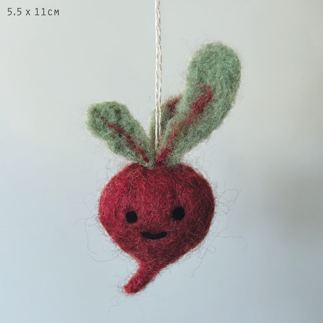 Needle Felted Beetroot Hanging Decoration by East of India Hanging Decoration East of India Needle Felted Vegetable Hanging Decoration - Beetroot