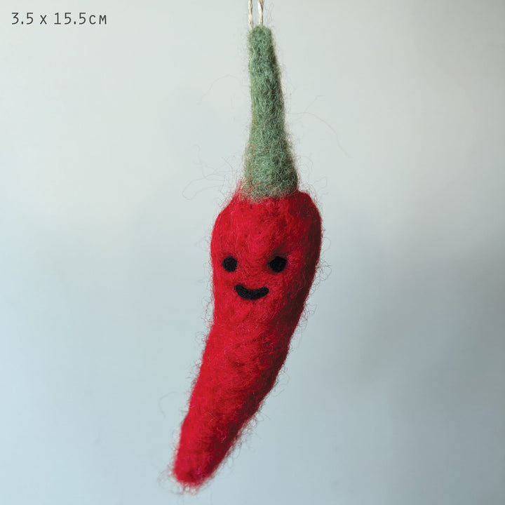 Needle Felted Chilli Pepper Hanging Decoration by East of India Hanging Decoration East of India Needle Felted Vegetable Hanging Decoration - Chilli Pepper