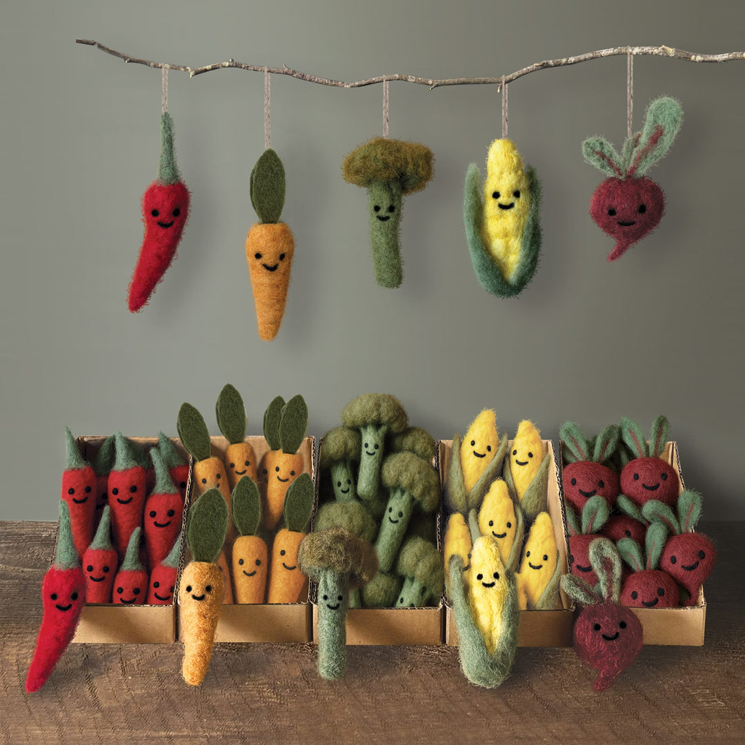 Needle Felted Chilli Pepper Hanging Decoration by East of India Hanging Decoration East of India Needle Felted Vegetable Hanging Decoration - Chilli Pepper