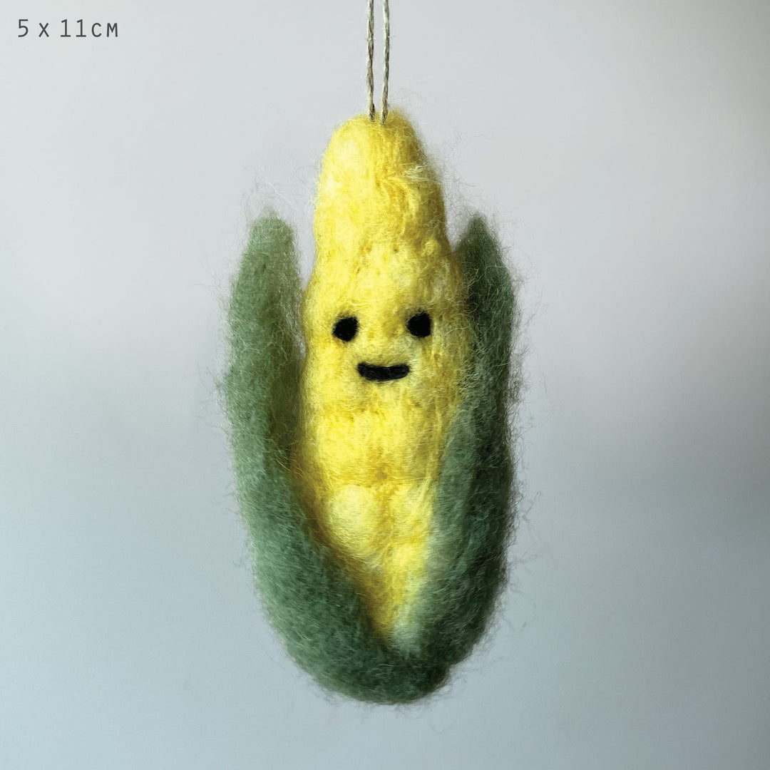 Needle Felted Corn Hanging Decoration by East of India Hanging Decoration East of India Needle Felted Vegetable Hanging Decoration - Corn