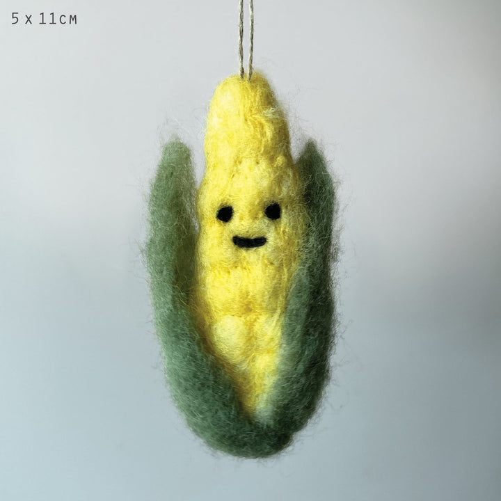 Needle Felted Corn Hanging Decoration by East of India Hanging Decoration East of India Needle Felted Vegetable Hanging Decoration - Corn