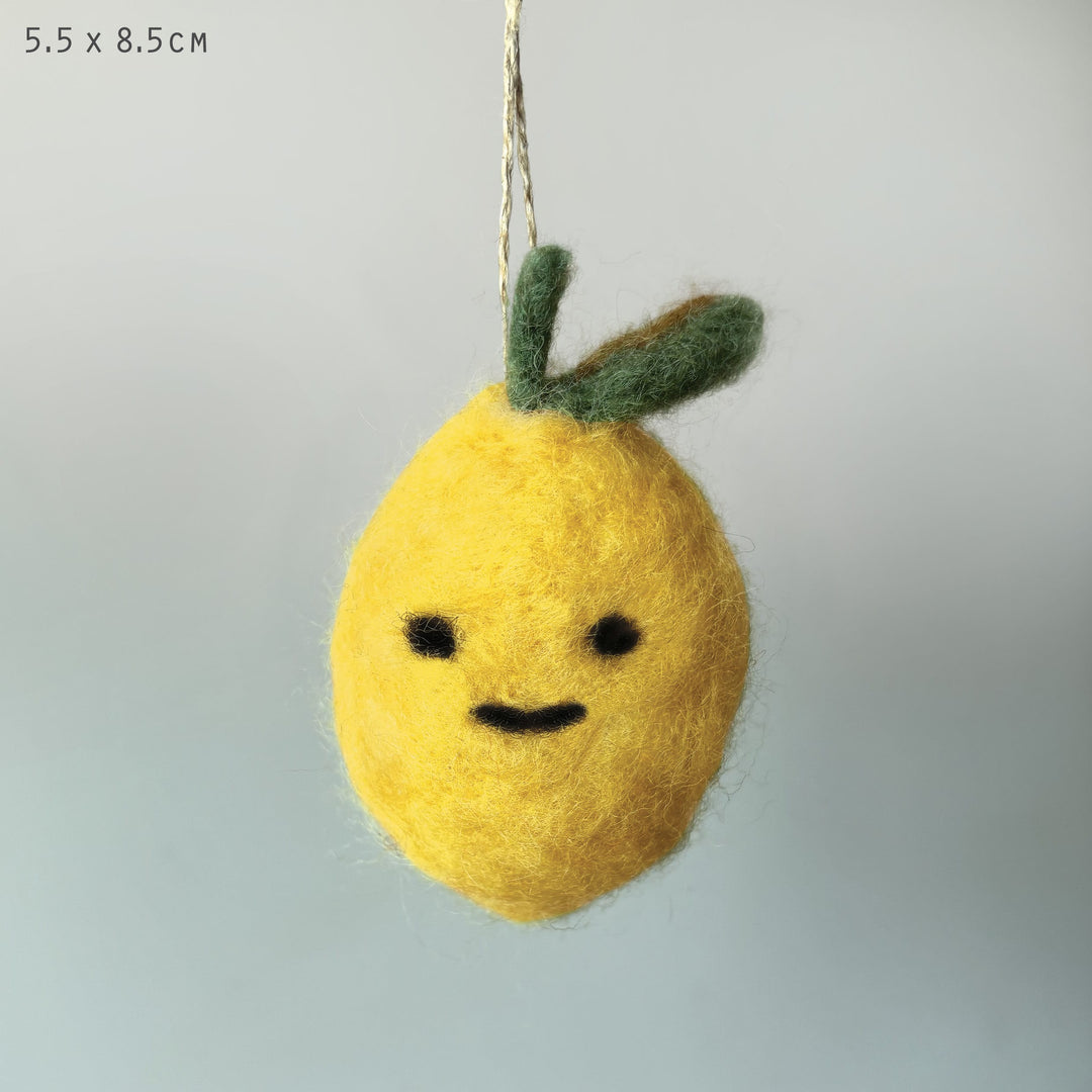 Needle Felted Lemon Hanging Decoration by East of India Hanging Decoration East of India Needle Felted Fruit Hanging Decoration - Lemon