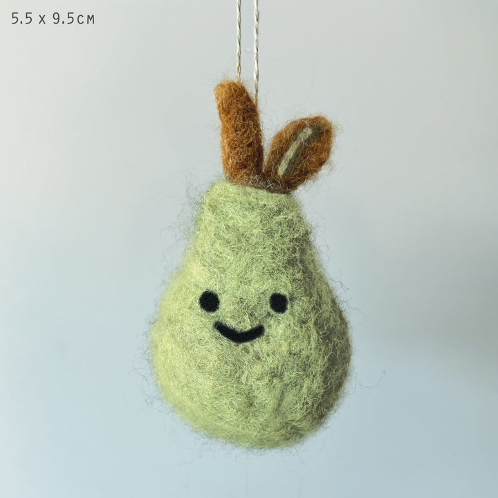 Needle Felted Pear Hanging Decoration by East of India Hanging Decoration East of India Needle Felted Fruit Hanging Decoration - Pear