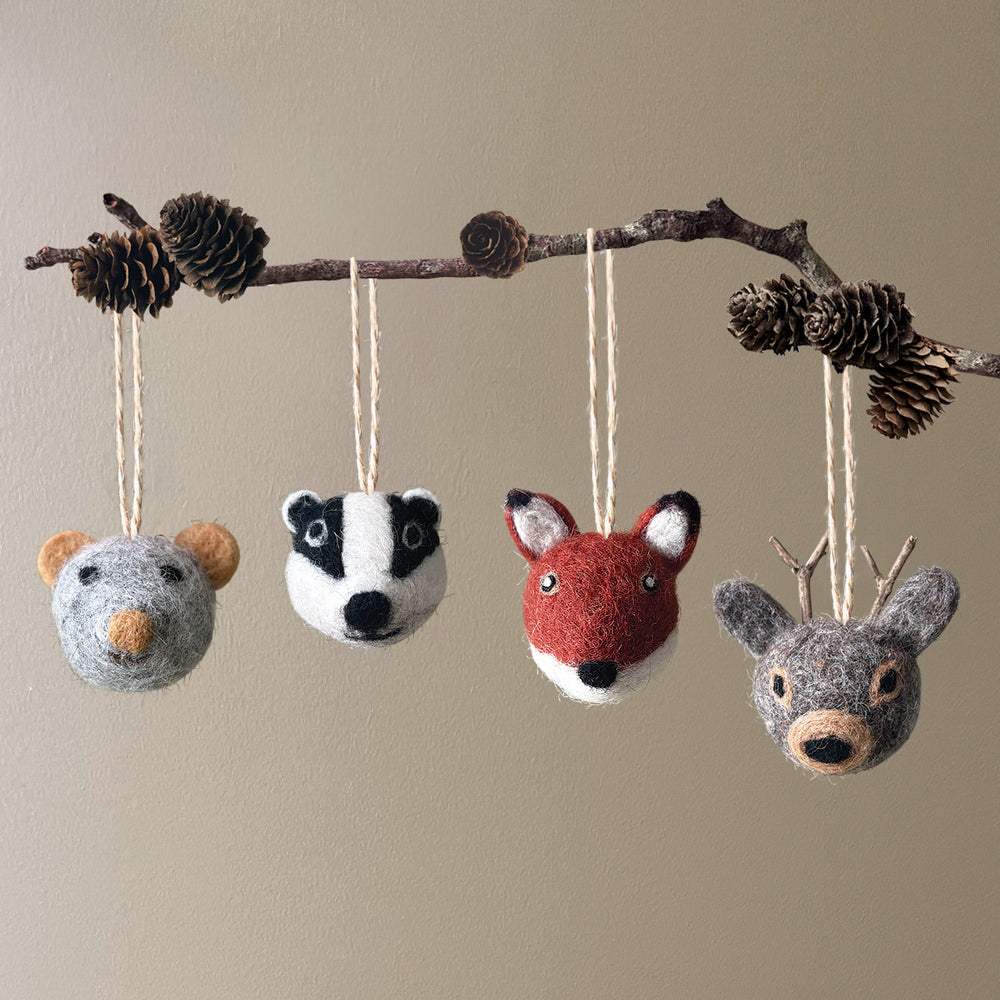 Needle Felted Reindeer Head Christmas Tree Decoration | East of India Christmas Decoration East of India Needle Felted Christmas Tree Decoration - Reindeer Head
