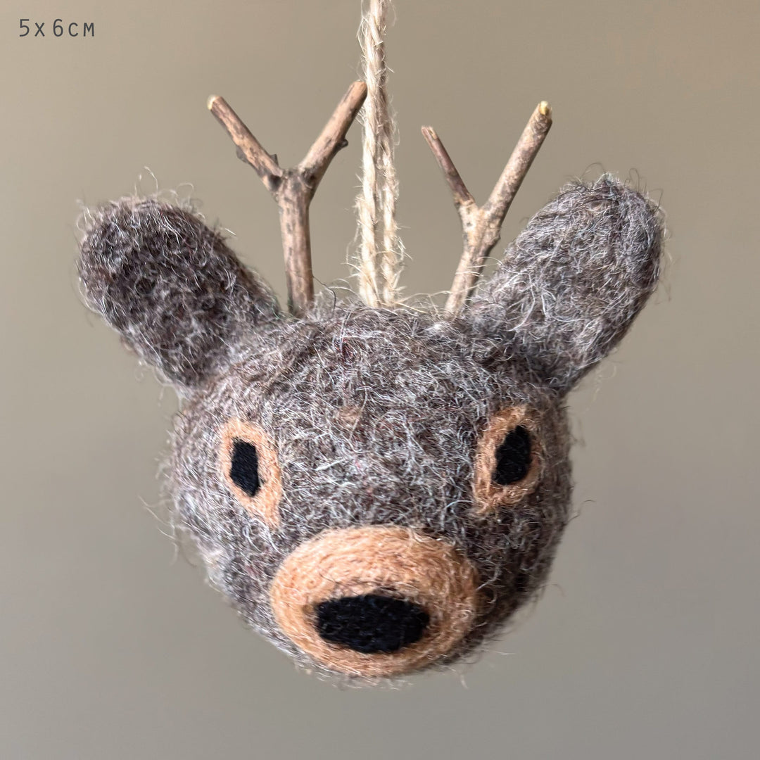 Needle Felted Reindeer Head Christmas Tree Decoration | East of India Christmas Decoration East of India Needle Felted Christmas Tree Decoration - Reindeer Head