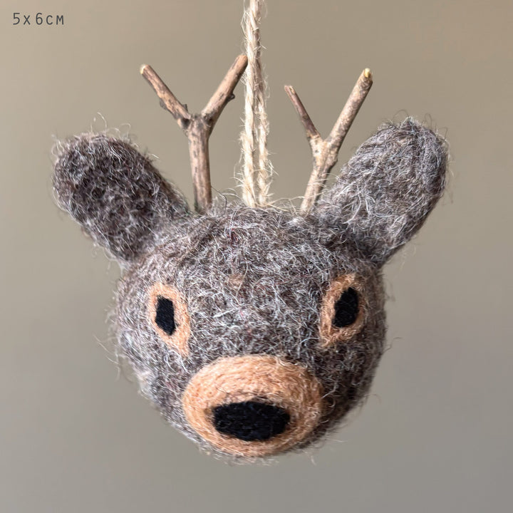 Needle Felted Reindeer Head Christmas Tree Decoration | East of India Christmas Decoration East of India Needle Felted Christmas Tree Decoration - Reindeer Head