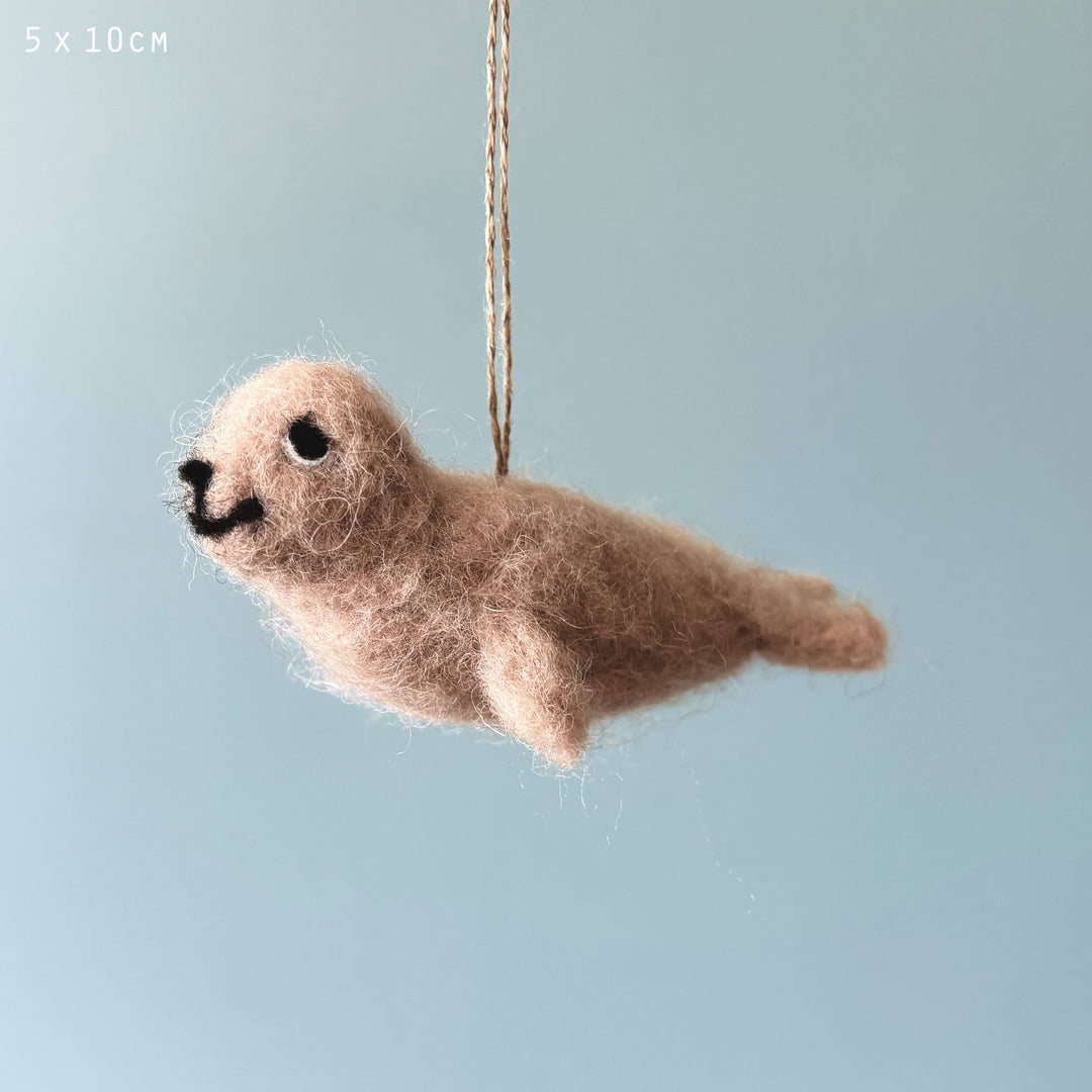 Needle Felted Seal Hanging Decoration by East of India Hanging Decoration East of India Needle Felted Hanging Decoration - Seal