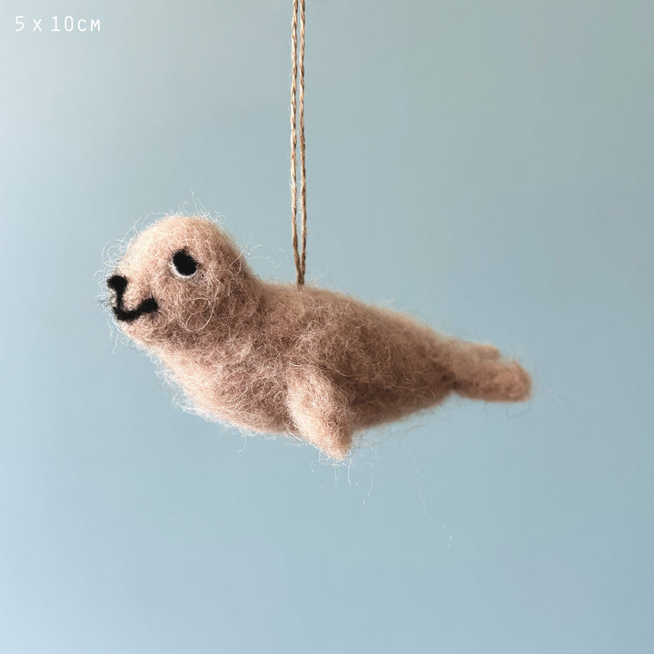 Needle Felted Seal Hanging Decoration by East of India Hanging Decoration East of India Needle Felted Hanging Decoration - Seal