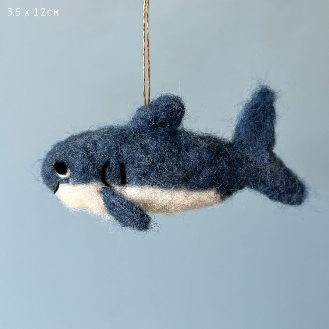Needle Felted Shark Hanging Decoration by East of India Hanging Decoration East of India Needle Felted Hanging Decoration - Shark