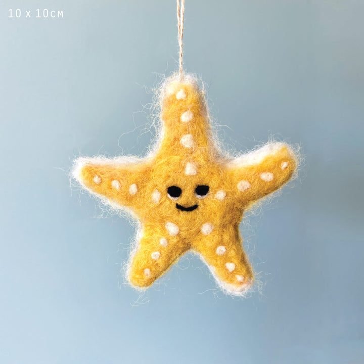 Needle Felted Starfish Hanging Decoration by East of India Hanging Decoration East of India Needle Felted Hanging Decoration - Starfish