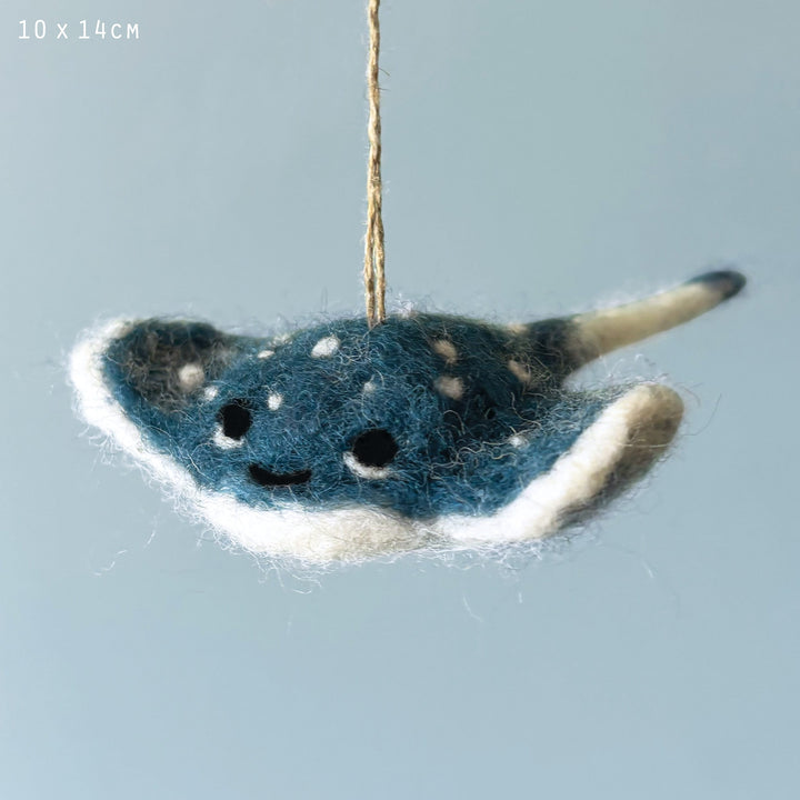 Needle Felted Stingray Hanging Decoration by East of India Hanging Decoration East of India Needle Felted Hanging Decoration - Stingray