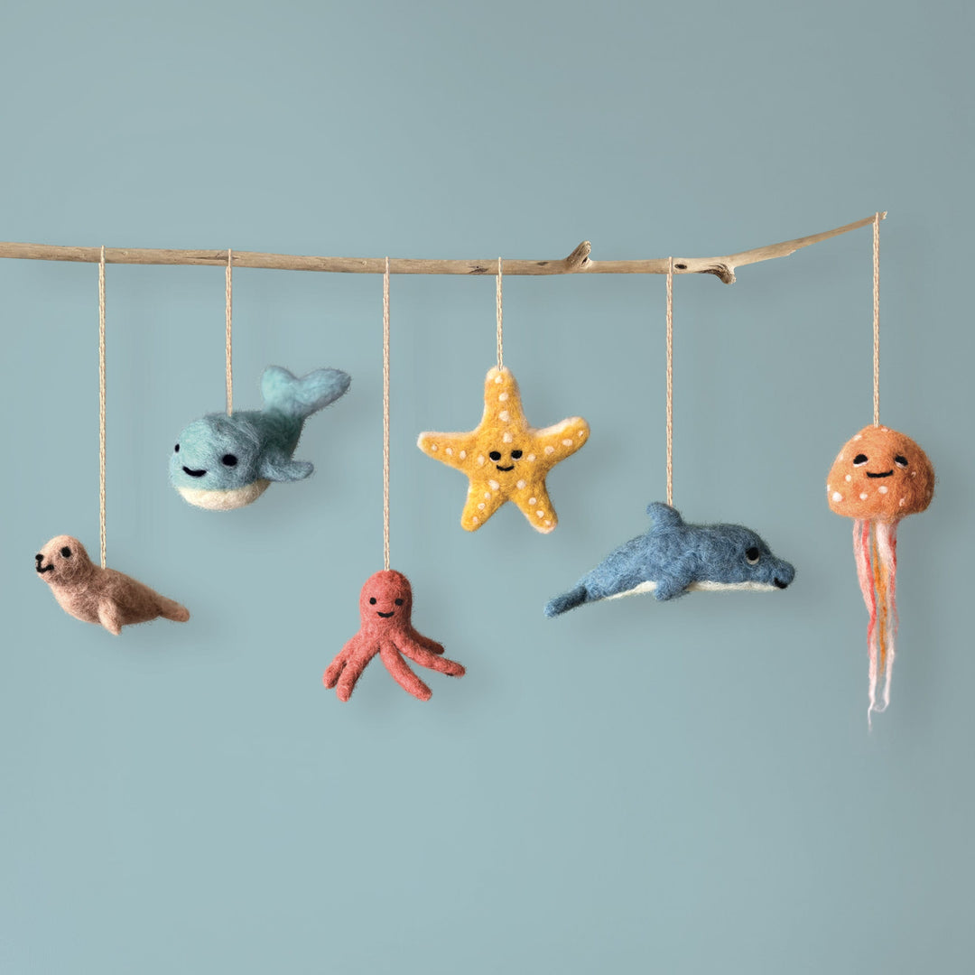 Needle Felted Whale Hanging Decoration by East of India Hanging Decoration East of India Needle Felted Hanging Decoration - Whale