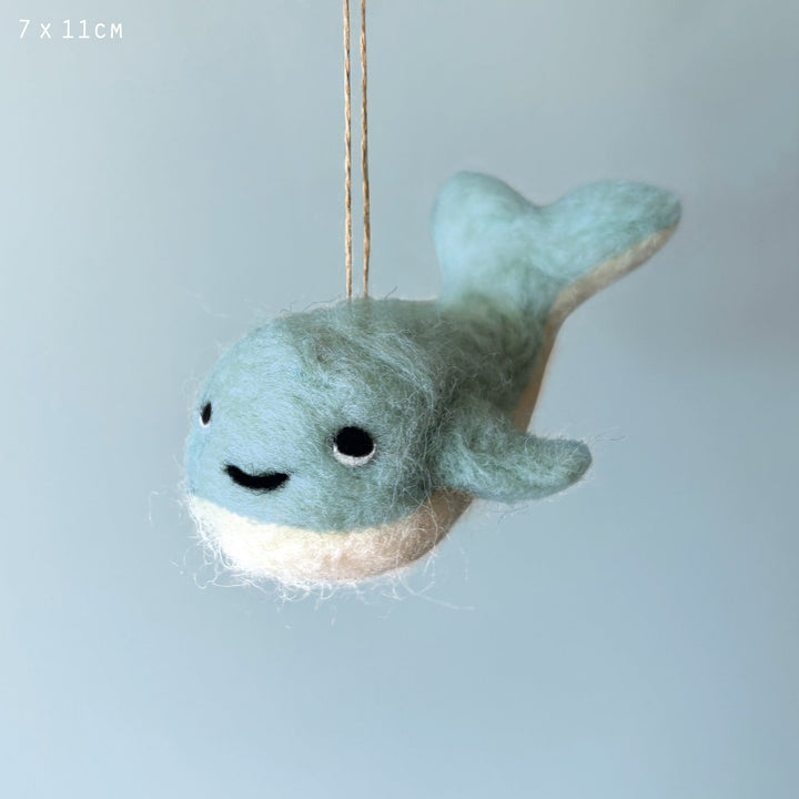 Needle Felted Whale Hanging Decoration by East of India Hanging Decoration East of India Needle Felted Hanging Decoration - Whale