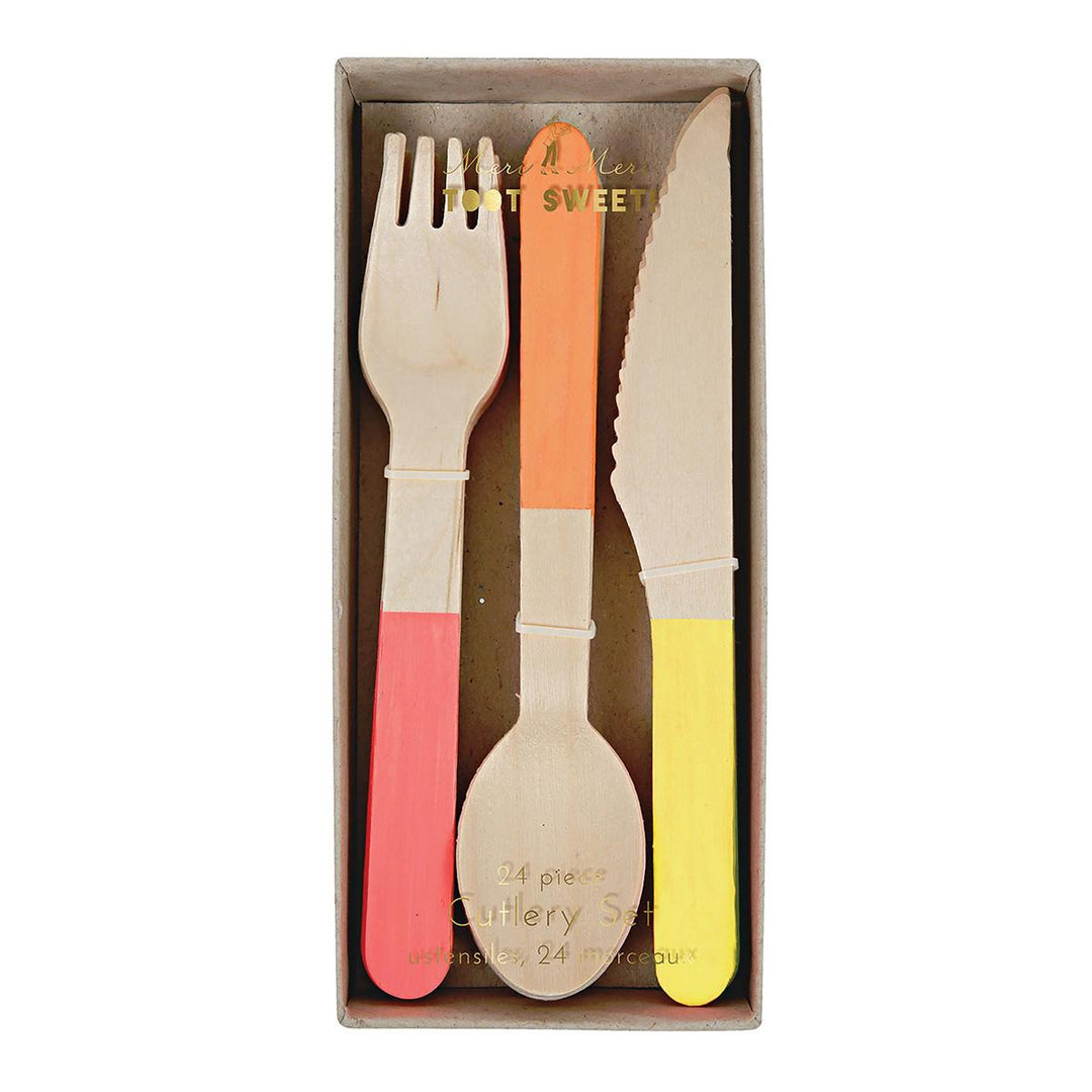Neon Wooden Party Cutlery Set x 24 | Meri Meri Party Cutlery Neon Wooden Party Cutlery Set x 24