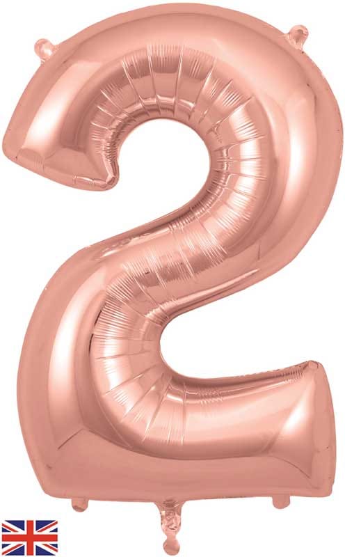 Number 2 Foil Balloon - Rose Gold 34 Inch for Birthdays Foil Balloon Number 2 Foil Balloon - Rose Gold 34 inch