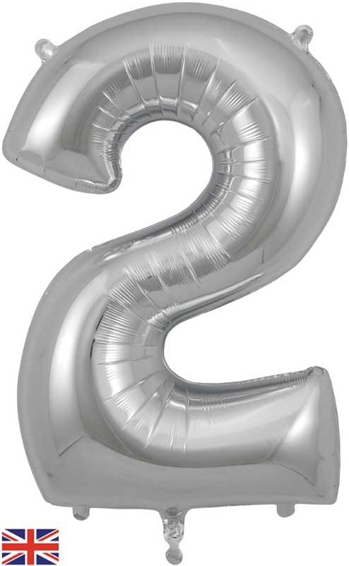 Number 2 Foil Balloon - Silver 34 Inch for Birthdays Foil Balloon Number 2 Foil Balloon - Silver 34 inch