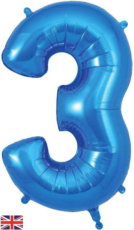 Number 3 Foil Balloon - Blue 34 Inch for Birthdays Foil Balloon Number 3 Foil Balloon - Blue 34 inch