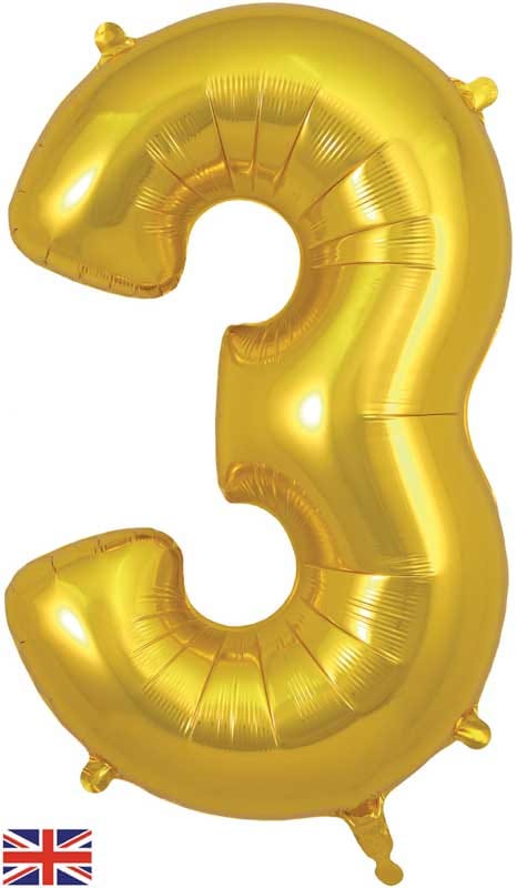 Number 3 Foil Balloon - Gold 34 Inch for Birthdays Foil Balloon Number 3 Foil Balloon - Gold 34 inch