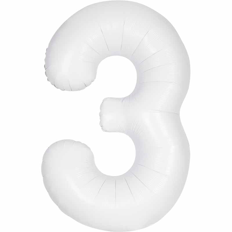 Number 3 Foil Balloon - Matte White 34 Inch for Birthdays Foil Balloon Number 3 Foil Balloon - Matte White 34 inch