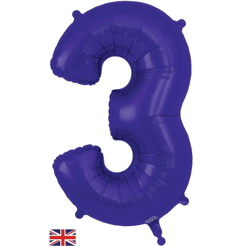 Number 3 Foil Balloon - Purple 34 Inch for Birthdays Foil Balloon Number 3 Foil Balloon - Purple 34 inch