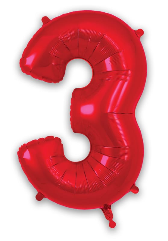 Number 3 Foil Balloon - Red 34 Inch for Birthdays Foil Balloon Number 3 Foil Balloon - Red 34 inch