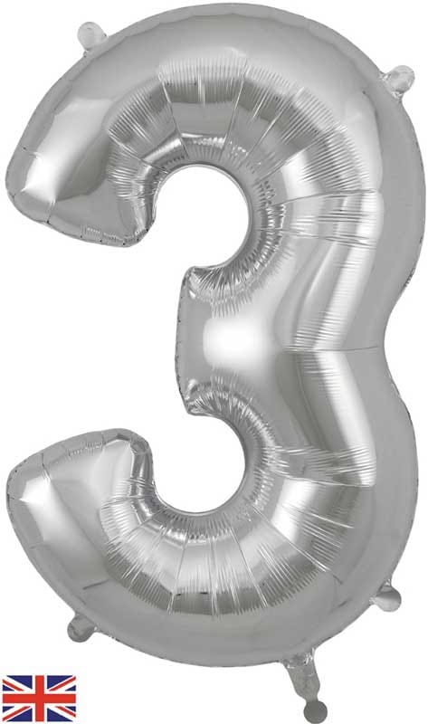 Number 3 Foil Balloon - Silver 34 Inch for Birthdays Foil Balloon Number 3 Foil Balloon - Silver 34 inch