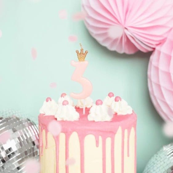 Number 3 Light Pink & Gold Crown Birthday Candle Birthday Candles 3rd Birthday Number 3 Light Pink & Gold Crown Candle
